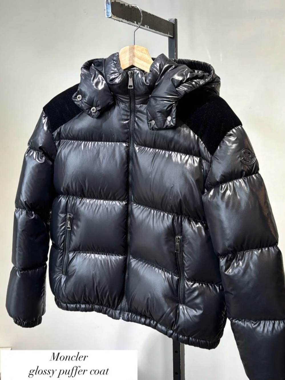 Moncler Glossy Black Puffer Jacket with Hood